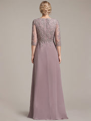 A-line Scoop Floor-Length Lace Chiffon Mother of the Bride Dress