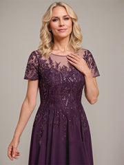 A-line Scoop Illusion Floor-Length Lace Chiffon Mother of the Bride Dress With Sequins