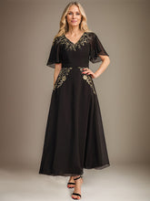A-line V-Neck Ankle-Length Chiffon Mother of the Bride Dress With Bow Sequins Appliques Lace