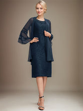 Sheath/Column Scoop Knee-Length Lace Mother of the Bride Dress With Sequins Beading