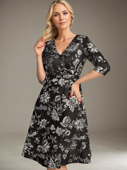 A-line V-Neck Knee-Length Jacquard Floral Mother of the Bride Dress