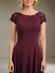 A-line Scoop Floor-Length Chiffon Mother of the Bride Dress With Pleated Appliques Lace