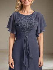 A-line Scoop Floor-Length Lace Chiffon Mother of the Bride Dress With Pleated