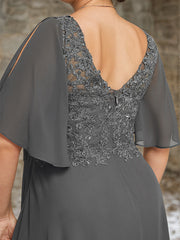 A-line V-Neck Floor-Length Chiffon Lace Mother of the Bride Dress With Sequins Beading