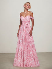 OFF THE SHOULDER FLORAL PRINTED A-LINE DRESS