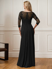 A-Line Floor-Length Scoop Chiffon Mother of Bride Dress