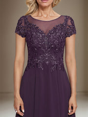 A-line Scoop Illusion Ankle-Length Lace Chiffon Mother of the Bride Dress With Sequins