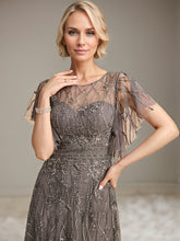 A-line Illusion Scoop Floor-Length Lace Mother of the Bride Dress With Sequins