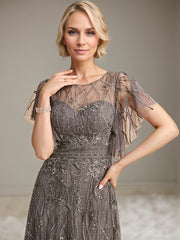 A-line Illusion Scoop Floor-Length Lace Mother of the Bride Dress With Sequins