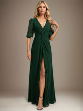 A-line V-Neck Floor-Length Chiffon Evening Dress With Pleated