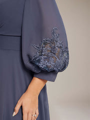 A-line Scoop Asymmetrical Chiffon Mother of the Bride Dress With Pleated Appliques Lace