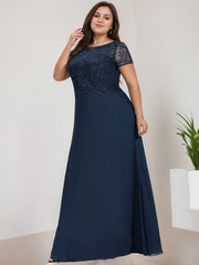 A-line Scoop Illusion Floor-Length Lace Chiffon Evening Dress With Sequins