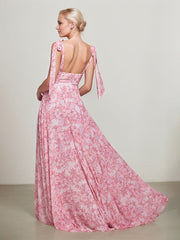 TIE STRAP A-LINE FLORAL PRINTED SKIRT