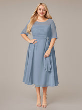 A-Line Boat-neck Pleated Chiffon Mother of the Bride Dress
