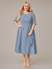 A-Line Boat-neck Pleated Chiffon Mother of the Bride Dress