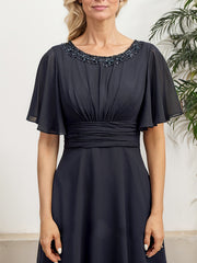 A-line Scoop Floor-Length Chiffon Mother of the Bride Dress With Pleated Sequins Beading