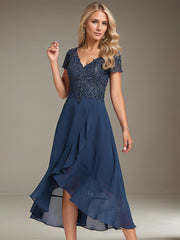 A-line V-Neck Asymmetrical Lace Chiffon Mother of the Bride Dress