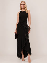 A-Line Boat Neck Asymmetrical Chiffon Evening Dress