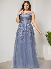 A-line Off the Shoulder Illusion Floor-Length Tulle Lace Evening Dress
