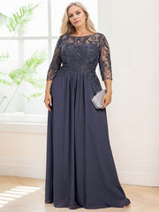 A-line Boat Neck Illusion Floor-Length Chiffon Lace Mother of the Bride Dress With Sequins Beading