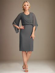 Sheath/Column V-Neck Knee-Length Lace Chiffon Mother of the Bride Dress With Sequins