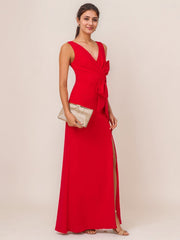 A-Line V-Neck Floor-Length Chiffon Evening Dress