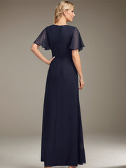 A-line Asymmetrical Floor-Length Chiffon Mother of the Bride Dress With Pleated Beading Sequins