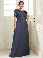 A-line Scoop Floor-Length Lace Chiffon Mother of the Bride Dress With Sequins