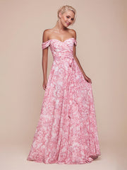 OFF THE SHOULDER FLORAL PRINTED A-LINE DRESS