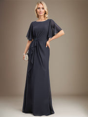 A-line Scoop Floor-Length Chiffon Mother of the Bride Dress With Cascading Ruffles Beading Sequins