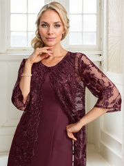 A-line Scoop Tea-Length Lace Chiffon Mother of the Bride Dress