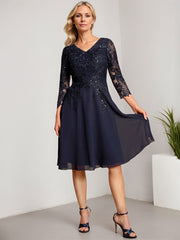 A-line V-Neck Knee-Length Lace Chiffon Mother of the Bride Dress With Sequins