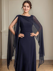 A-line Scoop Floor-Length Chiffon Mother of the Bride Dress With Bow Pleated