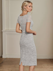 Sheath/Column Scoop Knee-Length Chiffon Lace Mother of the Bride Dress With Beading
