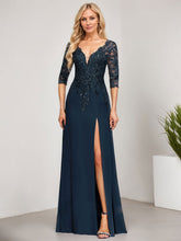 Sheath/Column V-Neck Floor-Length Lace Chiffon Mother of the Bride Dress With Sequins