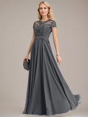 A-line Scoop Illusion Floor-Length Lace Chiffon Mother of the Bride Dress
