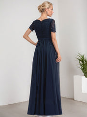 A-line V-Neck Floor-Length Lace Chiffon Mother of the Bride Dress