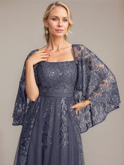 A-line Square Floor-Length Tulle Lace Sequin Mother of the Bride Dress