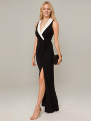 A-line V-Neck Floor-Length Satin Evening Dress