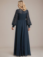 A-line Scoop Illusion Floor-Length Lace Chiffon Mother of the Bride Dress