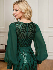 Trumpet/Mermaid Boat Neck Illusion Sweep Train Chiffon Sequin Evening Dress