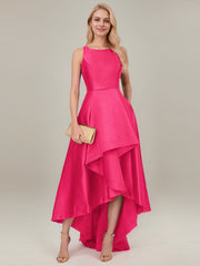 A-line Scoop Asymmetrical Satin Evening Dress