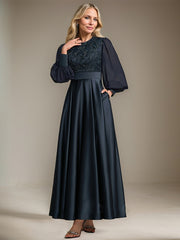 A-line Scoop Ankle-Length Lace Satin Chiffon Mother of the Bride Dress With Sequins