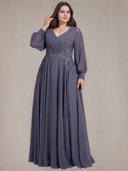 A-line V-Neck Floor-Length Chiffon Mother of the Bride Dress With Sequins Appliques Lace Pleated