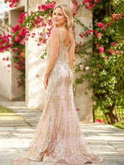 FITTED FLORAL GLITTER PRINT CORSET GOWN