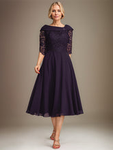 A-line Asymmetrical Tea-Length Chiffon Lace Mother of the Bride Dress With Beading Sequins