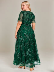 A-line Scoop Illusion Asymmetrical Sequin Lace Evening Dress