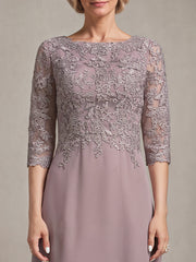 A-line Scoop Floor-Length Lace Chiffon Mother of the Bride Dress