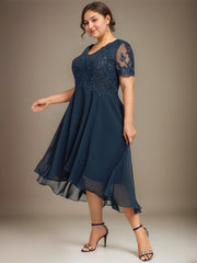 A-line V-Neck Asymmetrical Lace Chiffon Mother of the Bride Dress With Sequins