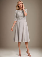 A-line Scoop Knee-Length Lace Chiffon Mother of the Bride Dress